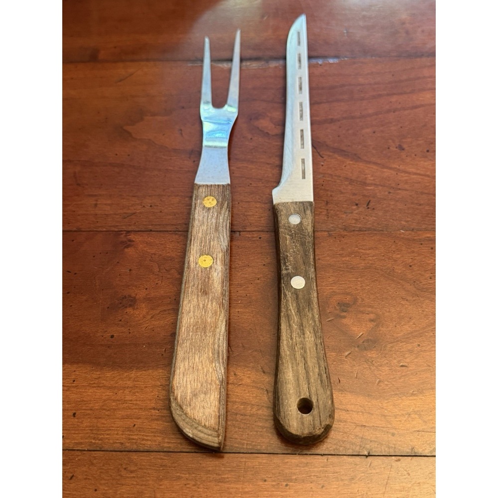 Vintage Vernco Stainless Slotted Cheese Knife & Carving Serving Fork Rosewood Lt